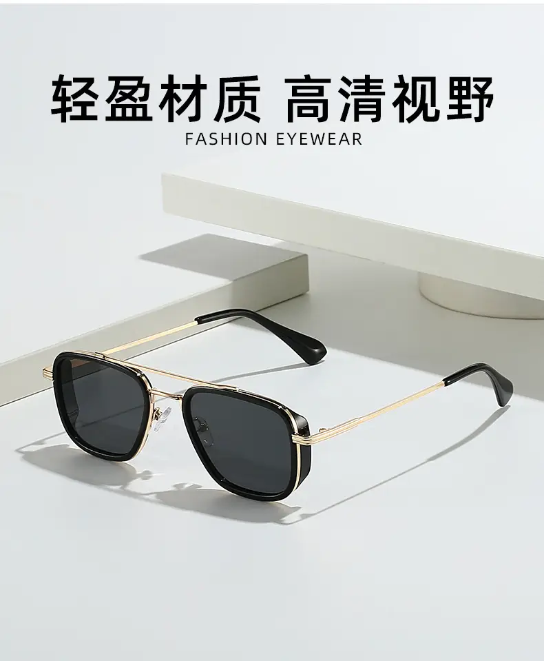 2025 Retro Punk Pilot Sunglasses Men Gold Black — feature 4