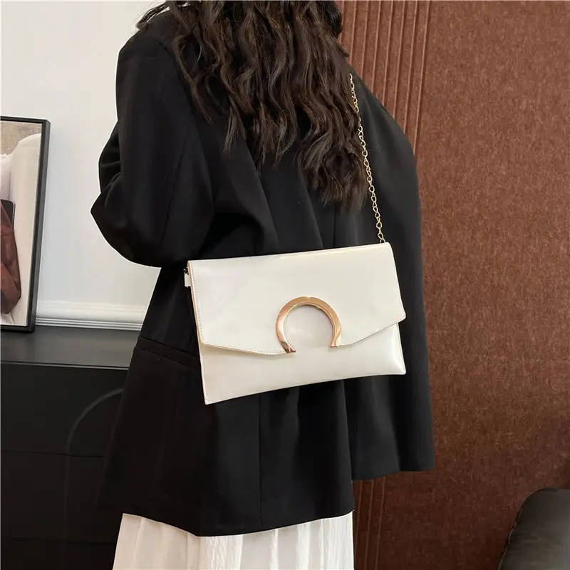 Silver Metallic Crossbody Bag with Gold Chain for Women - Image 6