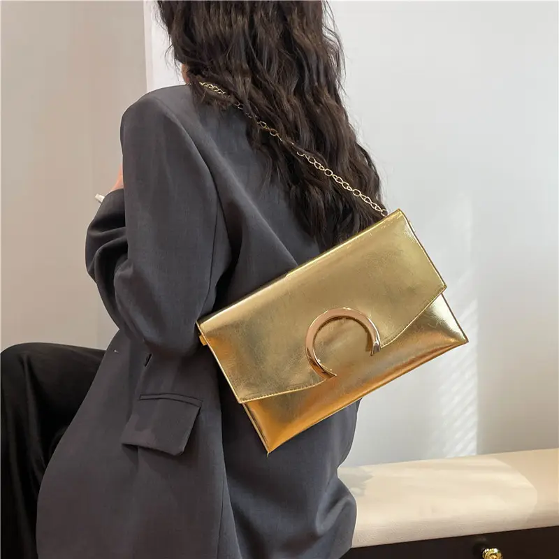 Silver Metallic Crossbody Bag with Gold Chain for Women - Image 7