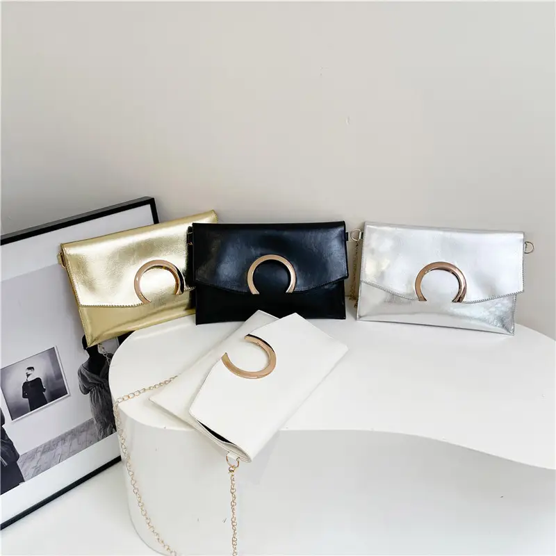 Silver Metallic Crossbody Bag with Gold Chain for Women - Image 8