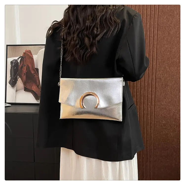 Silver Metallic Crossbody Bag with Gold Chain for Women — feature 14