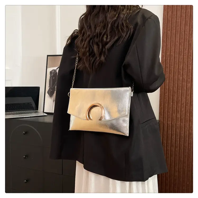 Silver Metallic Crossbody Bag with Gold Chain for Women — feature 15