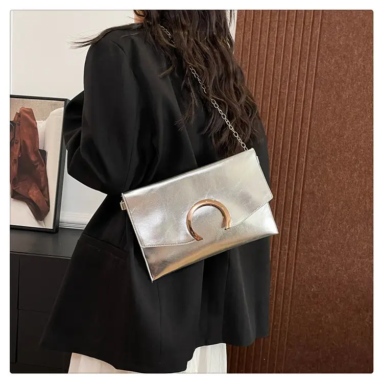 Silver Metallic Crossbody Bag with Gold Chain for Women — feature 16