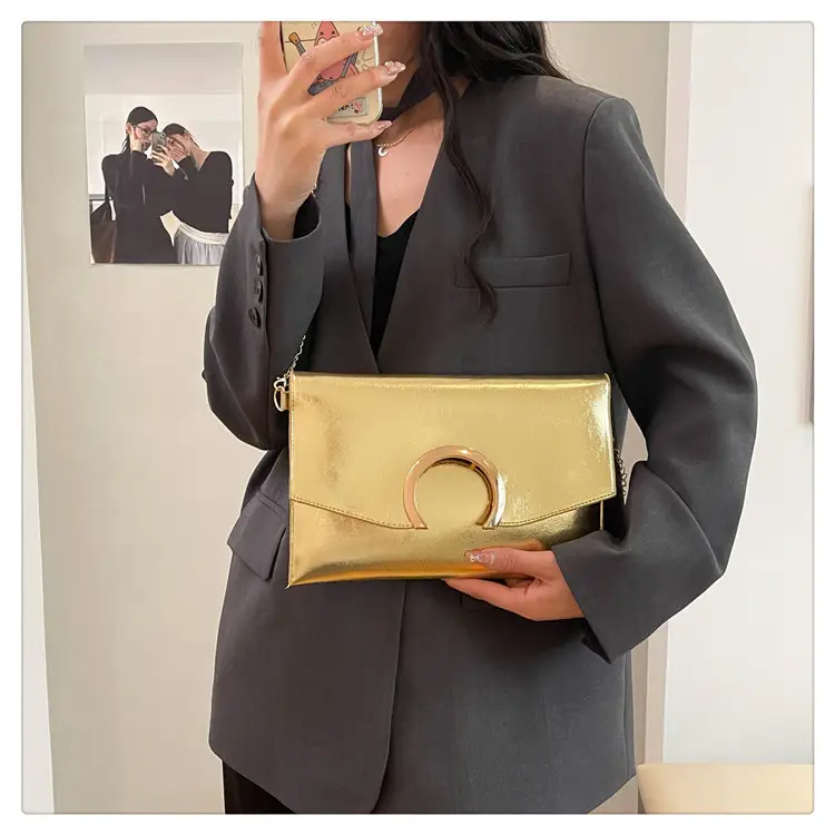 Silver Metallic Crossbody Bag with Gold Chain for Women — feature 23