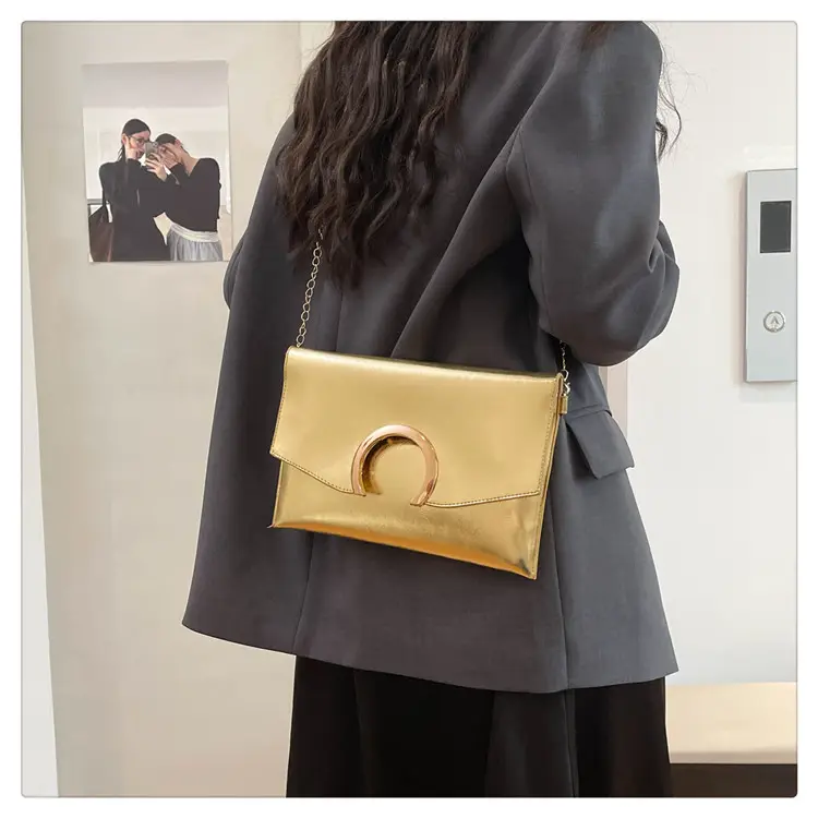 Silver Metallic Crossbody Bag with Gold Chain for Women — feature 25
