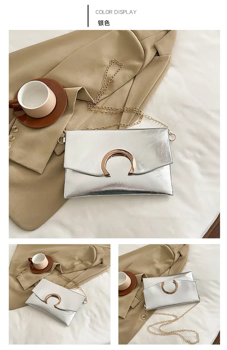 Silver Metallic Crossbody Bag with Gold Chain for Women — feature 28