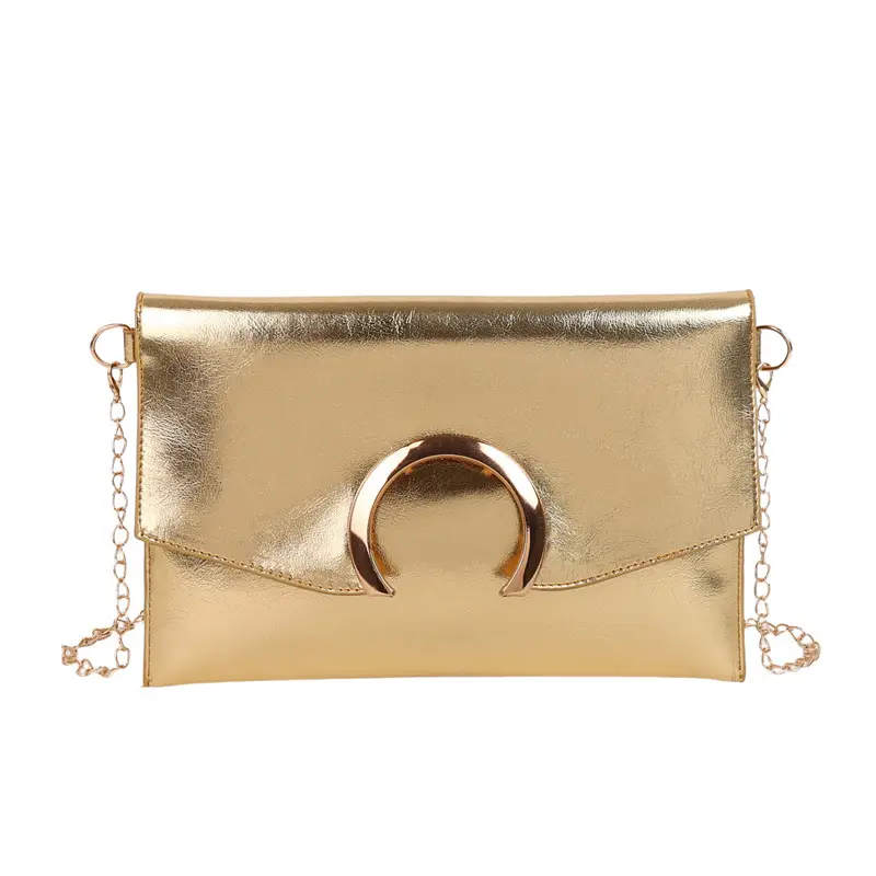Silver Metallic Crossbody Bag with Gold Chain for Women - Image 2
