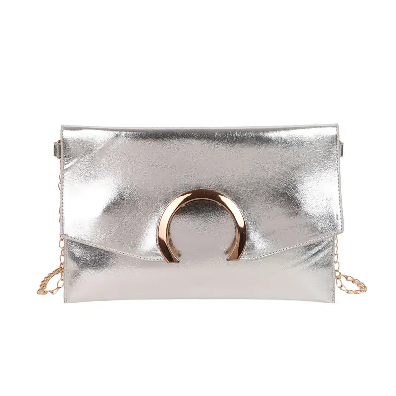 Silver Metallic Crossbody Bag with Gold Chain for Women - Image 4