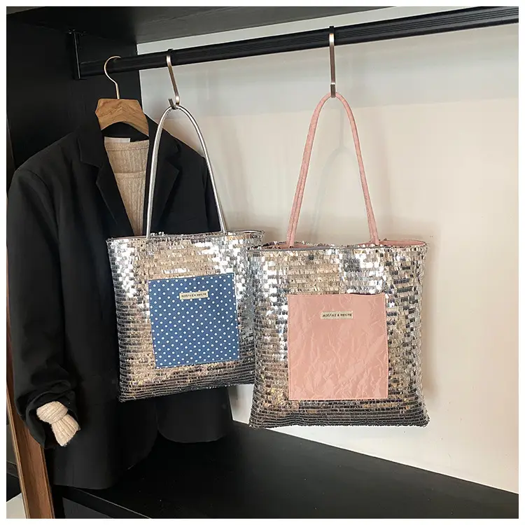 2025 Korean Style Sequins Tote Bag Pink Underarm Design — feature 1