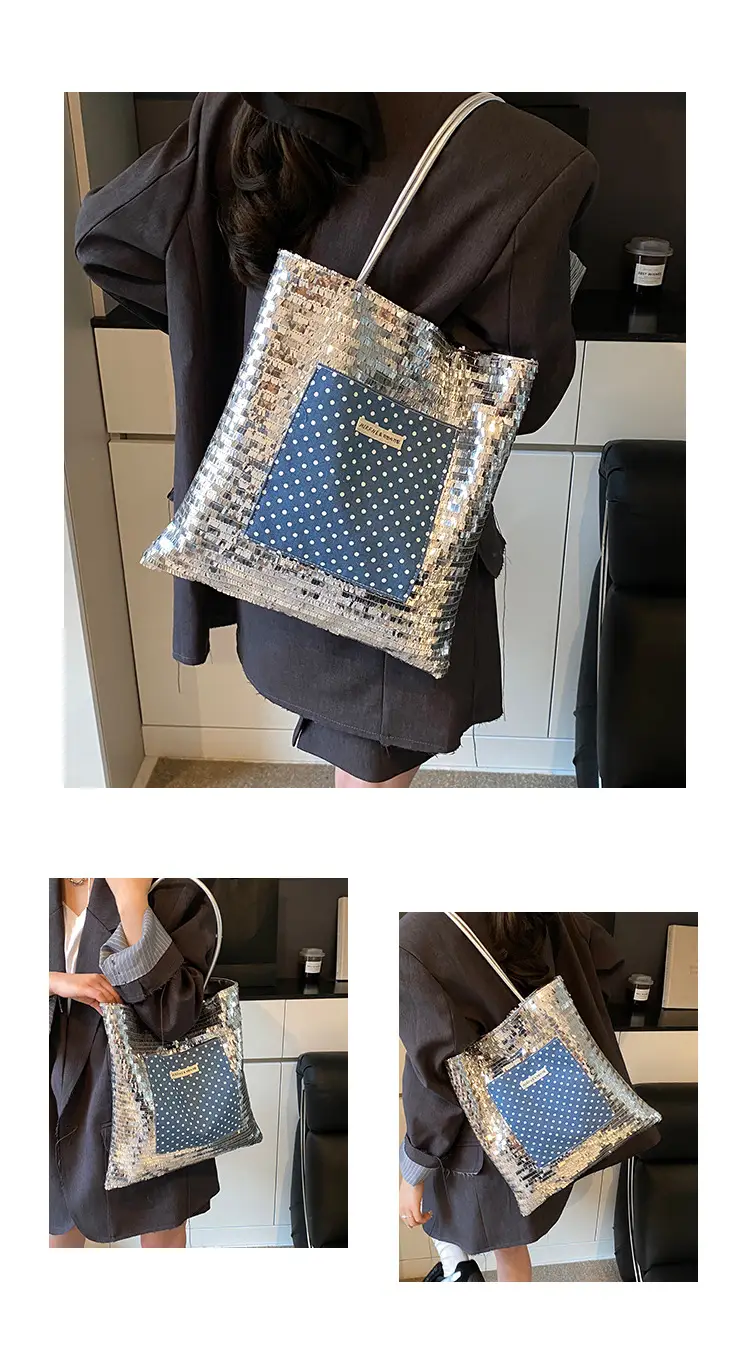 2025 Korean Style Sequins Tote Bag Pink Underarm Design — feature 10