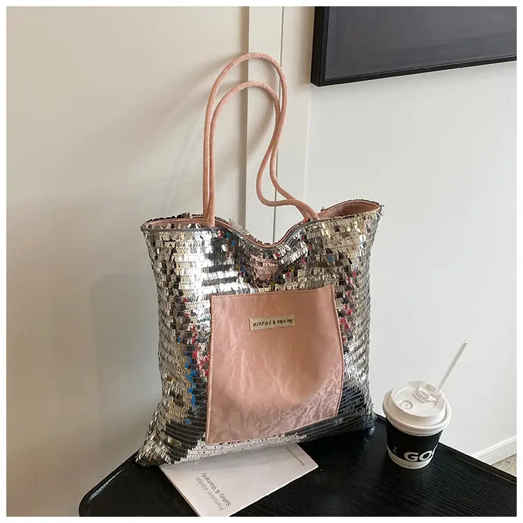 2025 Korean Style Sequins Tote Bag Pink Underarm Design — feature 13