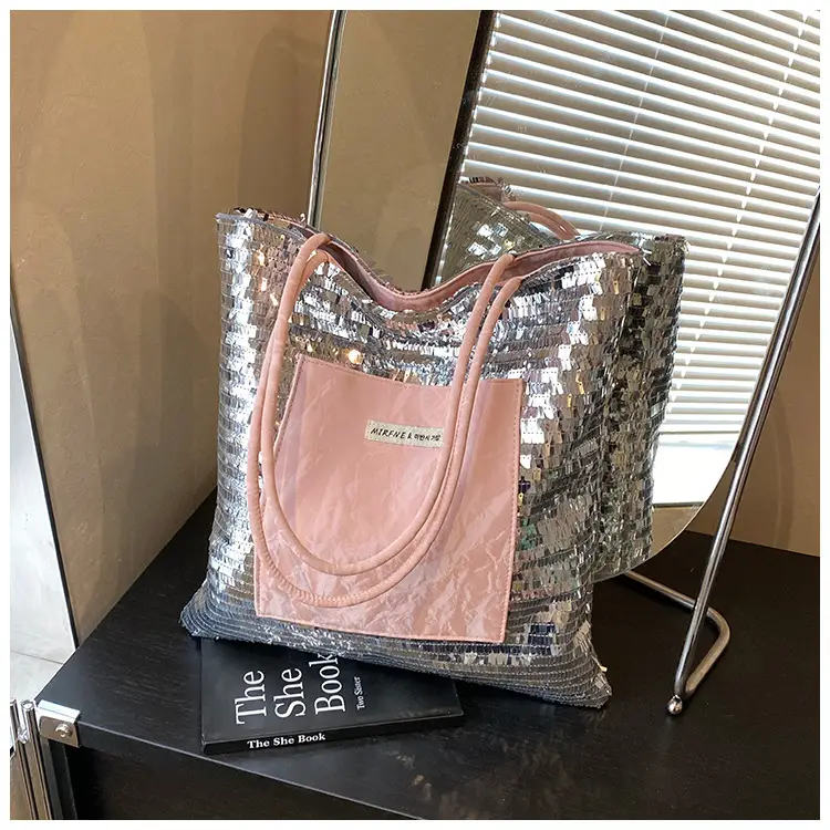 2025 Korean Style Sequins Tote Bag Pink Underarm Design — feature 14
