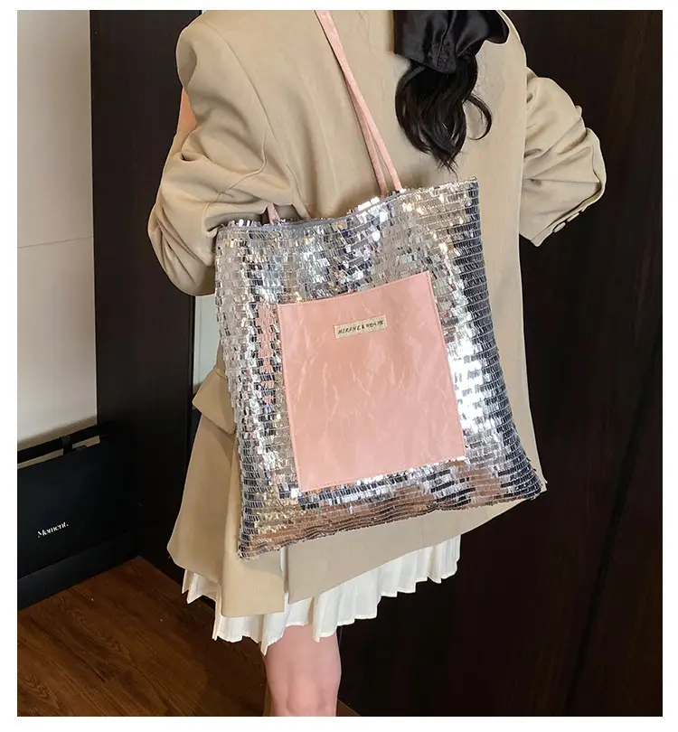 2025 Korean Style Sequins Tote Bag Pink Underarm Design — feature 2