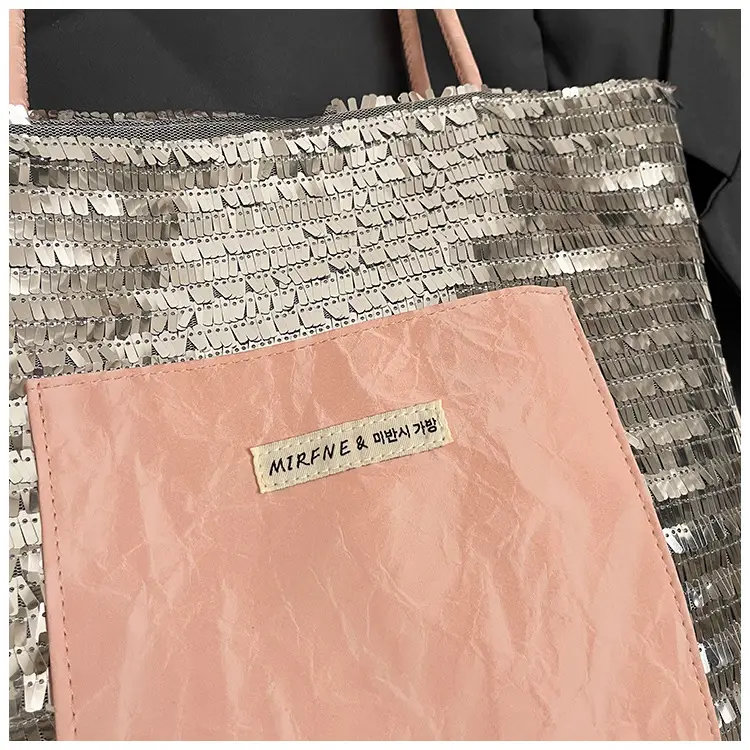 2025 Korean Style Sequins Tote Bag Pink Underarm Design — feature 7