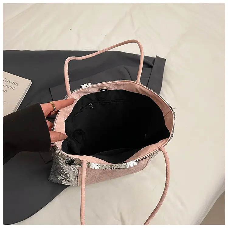 2025 Korean Style Sequins Tote Bag Pink Underarm Design — feature 8