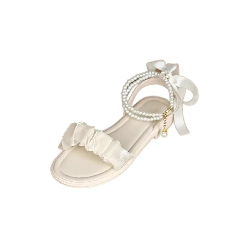 Mid-heel Roman Sandals Women's 2025 Summer New Arrival Bow Fairy Style Dress Pearl All-match Thick-heel Single-layer Shoes