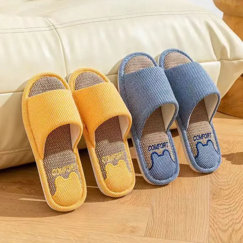 Summer Indoor Household Non-slip Soft Bottom Home Four Seasons Cotton and Linen Cloth Slippers for Men Spring and Autumn Linen Slippers for Women