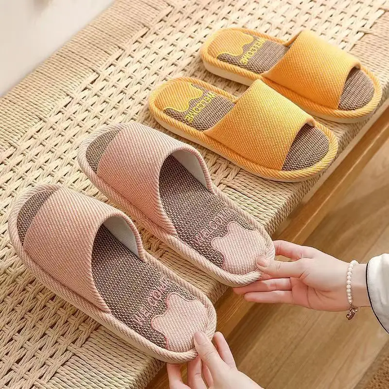 Summer Indoor Household Non-slip Soft Bottom Home Four Seasons Cotton and Linen Cloth Slippers for Men Spring and Autumn Linen Slippers for Women