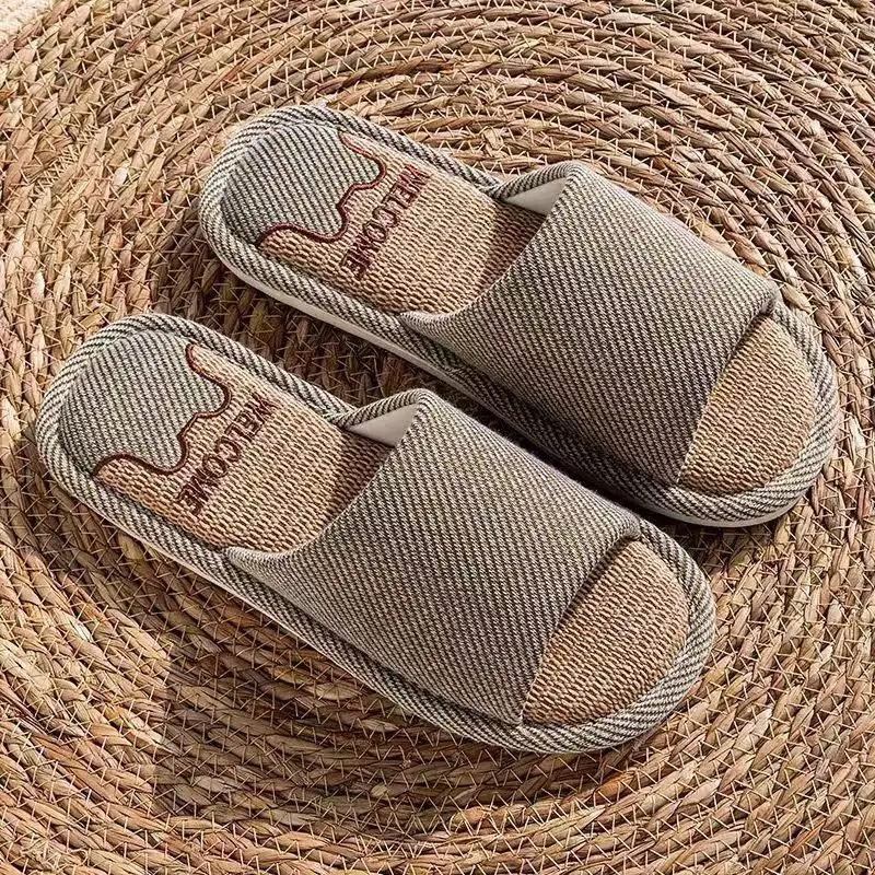 Summer Indoor Household Non-slip Soft Bottom Home Four Seasons Cotton and Linen Cloth Slippers for Men Spring and Autumn Linen Slippers for Women