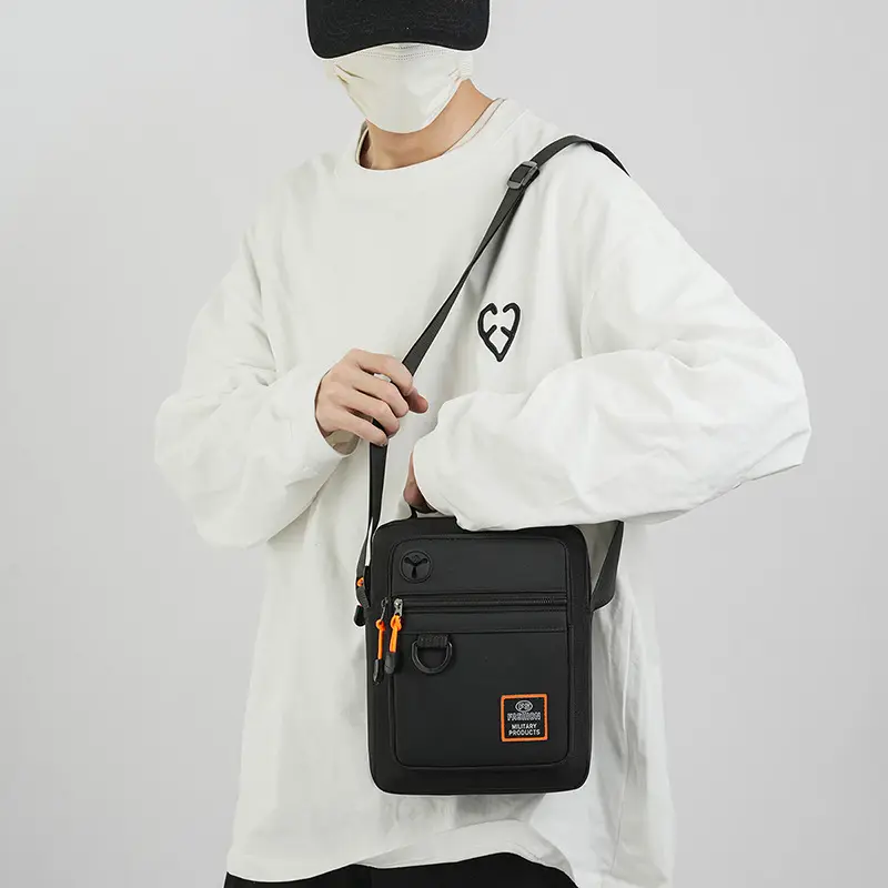 Men's Oxford Cloth Crossbody Bag Black Orange Gray - Image 6