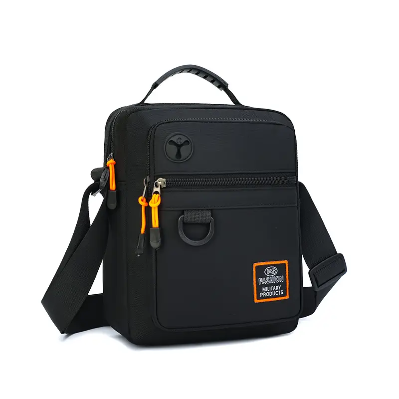 Men's Oxford Cloth Crossbody Bag Black Orange Gray - Image 8