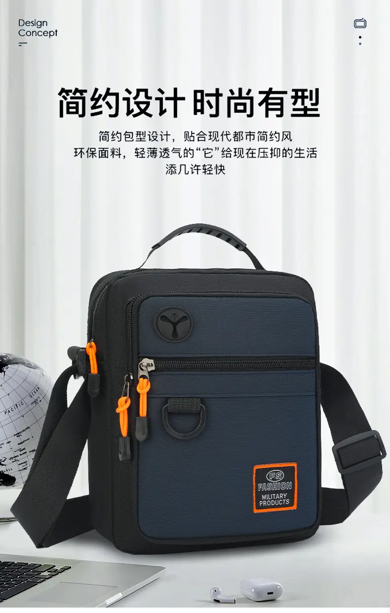 Men's Oxford Cloth Crossbody Bag Black Orange Gray — feature 14