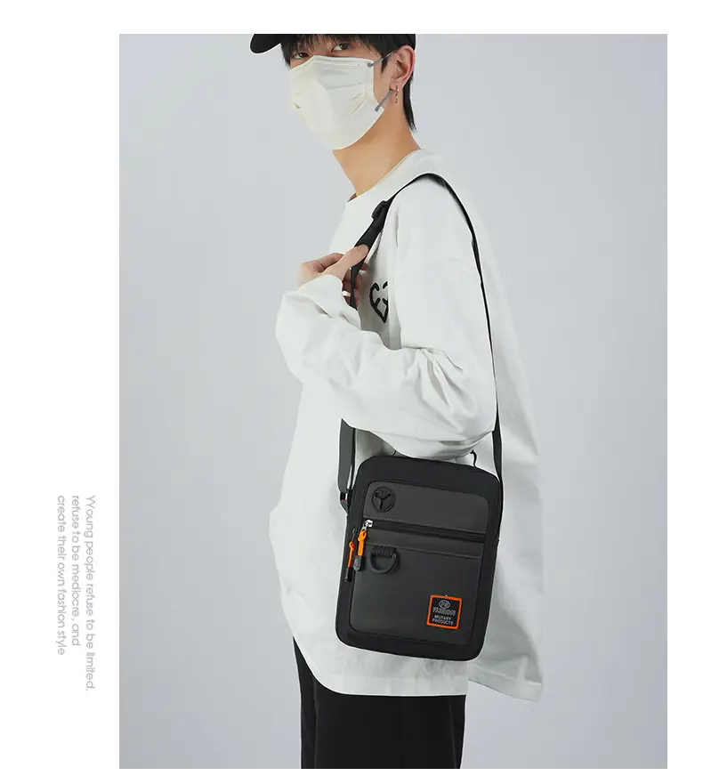 Men's Oxford Cloth Crossbody Bag Black Orange Gray — feature 25
