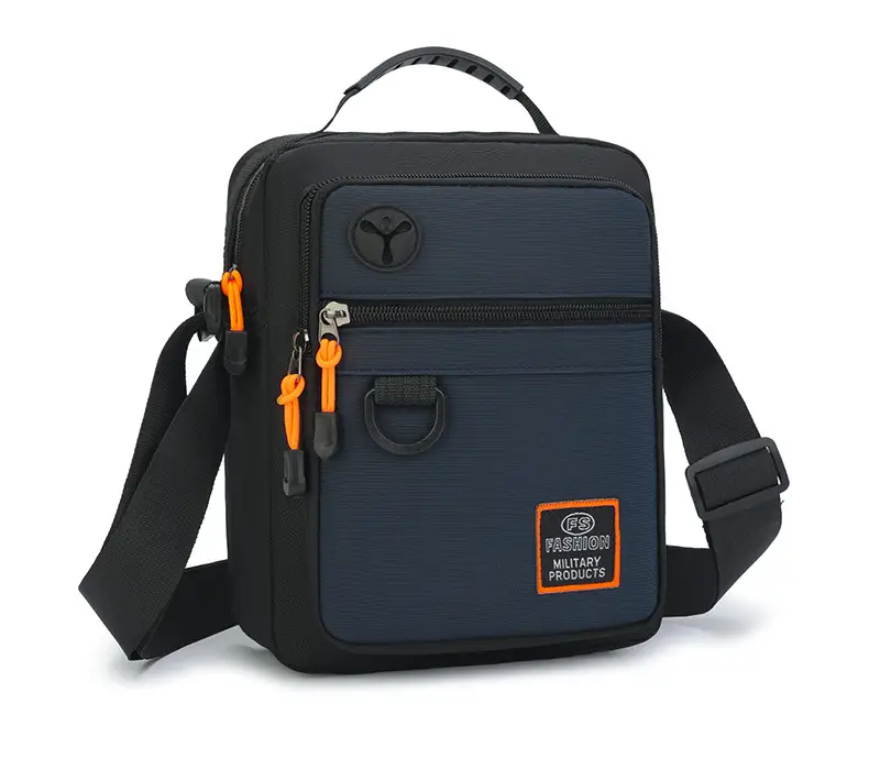 Men's Oxford Cloth Crossbody Bag Black Orange Gray — feature 30