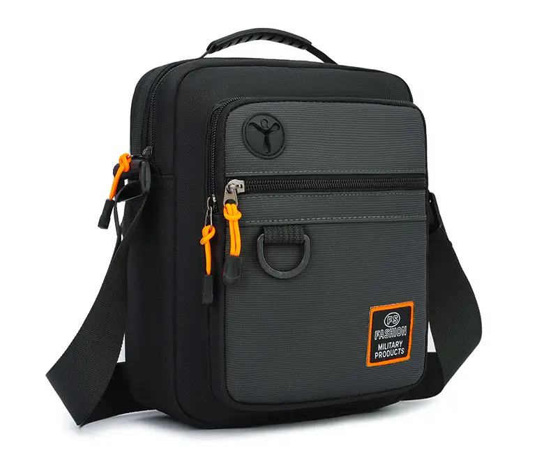 Men's Oxford Cloth Crossbody Bag Black Orange Gray — feature 32