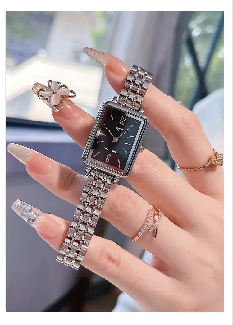 Rectangular Women's Watch with Stainless Steel Band — feature 3