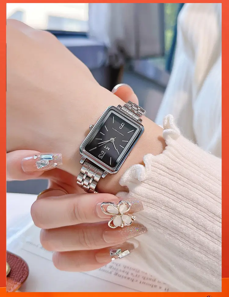 Rectangular Women's Watch with Stainless Steel Band — feature 4
