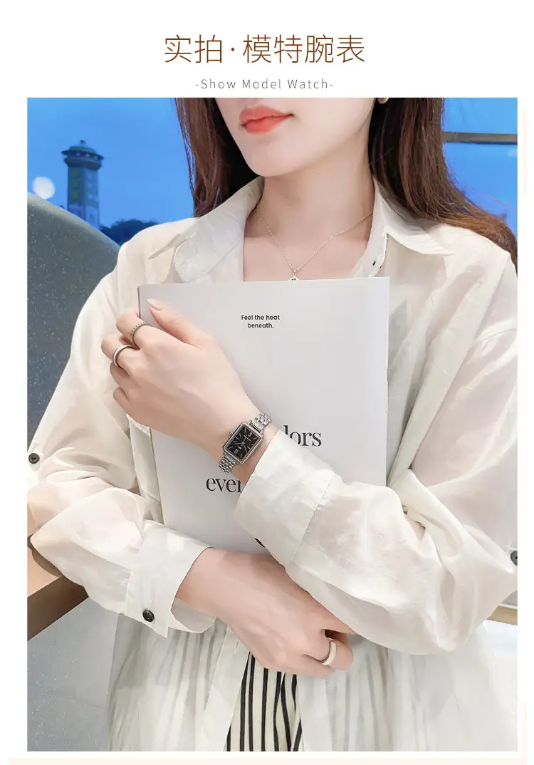 Rectangular Women's Watch with Stainless Steel Band — feature 6