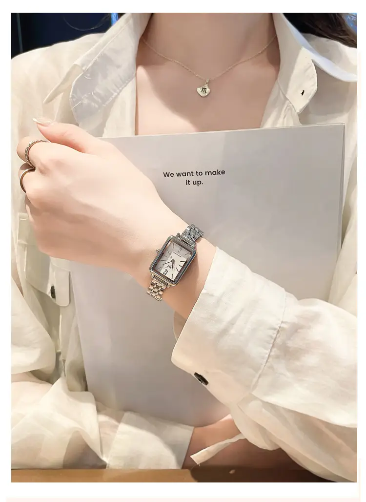 Rectangular Women's Watch with Stainless Steel Band — feature 7