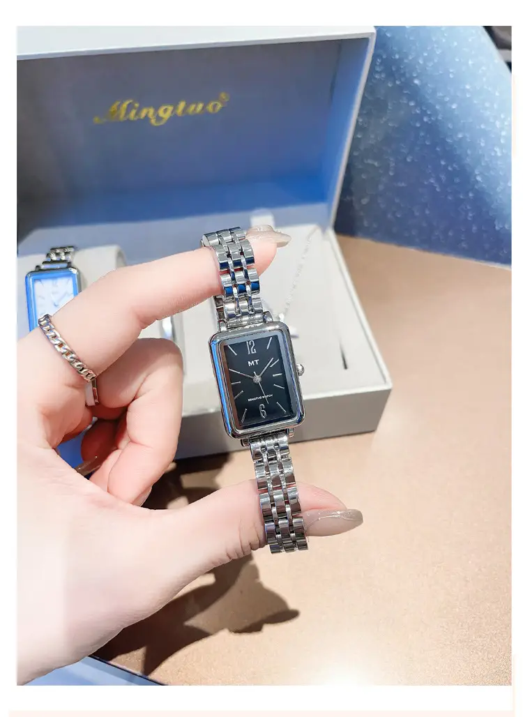 Rectangular Women's Watch with Stainless Steel Band — feature 8