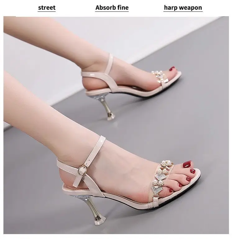 2025 Summer Internet Popular New Soft Leather Fashion French High Heels Stiletto Heel Buckle Strap Rhinestone Open Toe Sandals for Women — feature 16