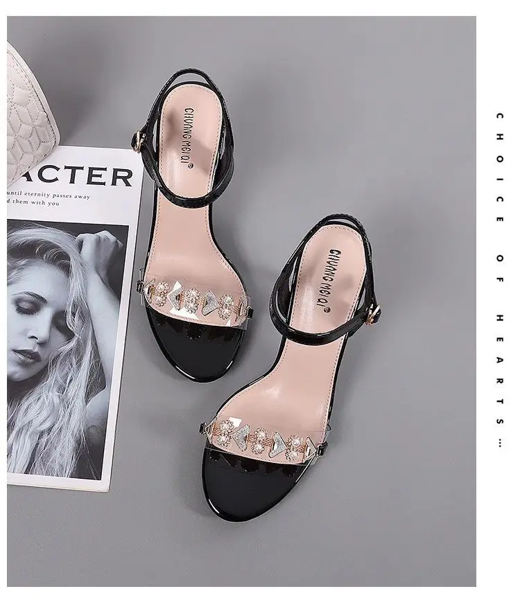2025 Summer Internet Popular New Soft Leather Fashion French High Heels Stiletto Heel Buckle Strap Rhinestone Open Toe Sandals for Women — feature 21
