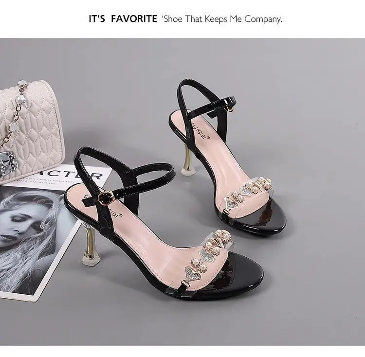 2025 Summer Internet Popular New Soft Leather Fashion French High Heels Stiletto Heel Buckle Strap Rhinestone Open Toe Sandals for Women — feature 22