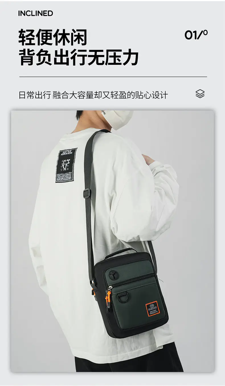 Multi-Layer Crossbody Bag for Business Men Black Green — feature 2