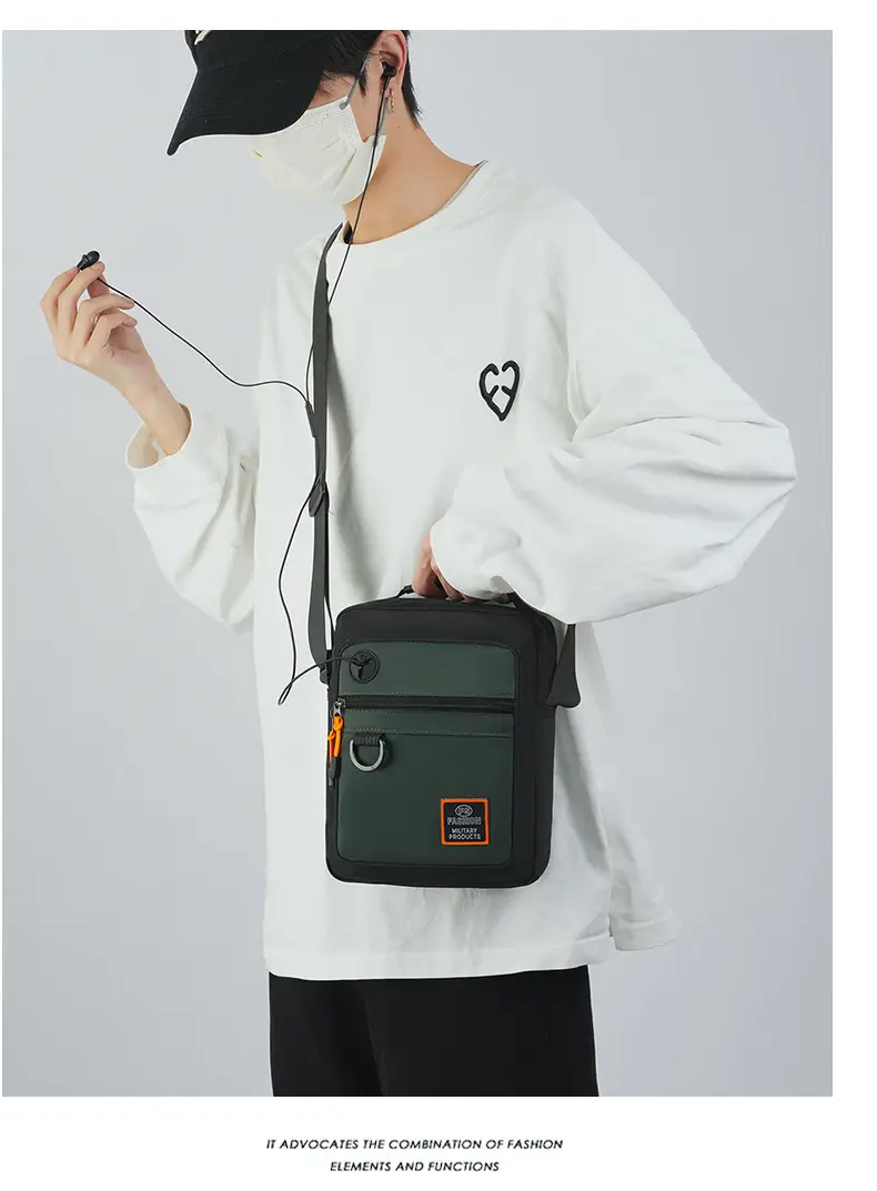 Multi-Layer Crossbody Bag for Business Men Black Green — feature 21
