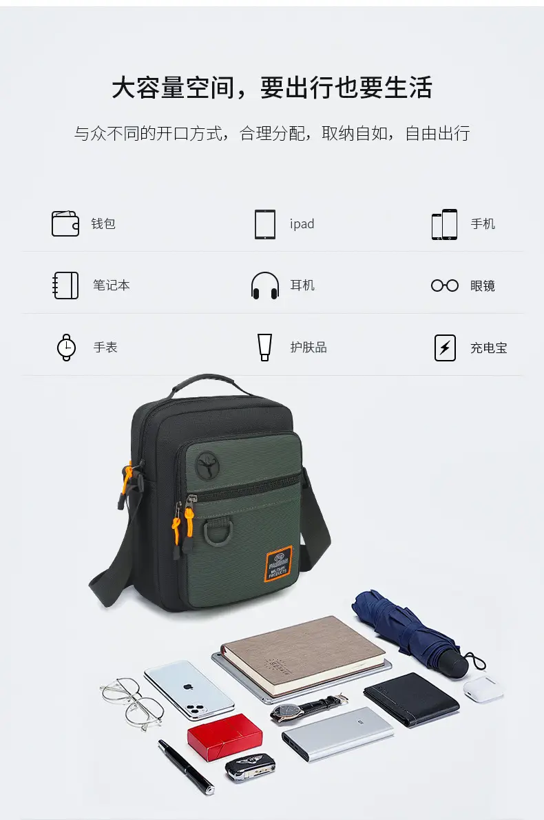 Multi-Layer Crossbody Bag for Business Men Black Green — feature 5