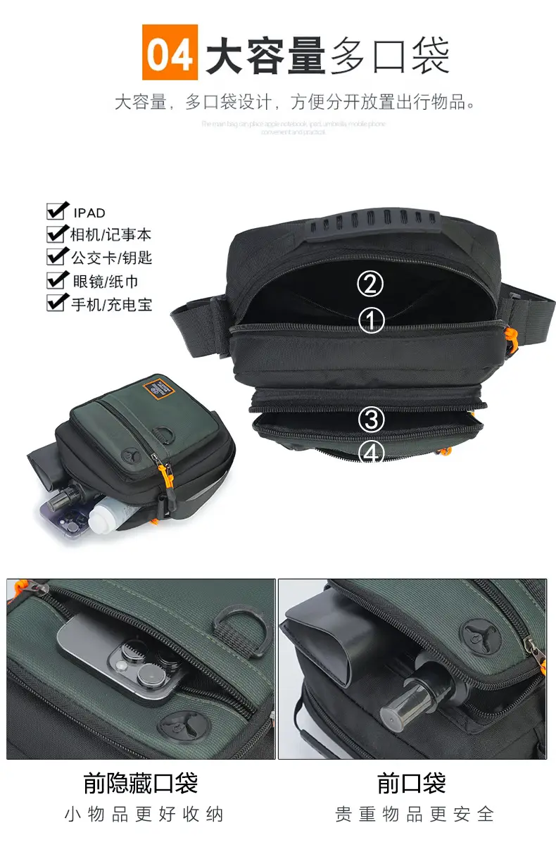 Multi-Layer Crossbody Bag for Business Men Black Green — feature 6