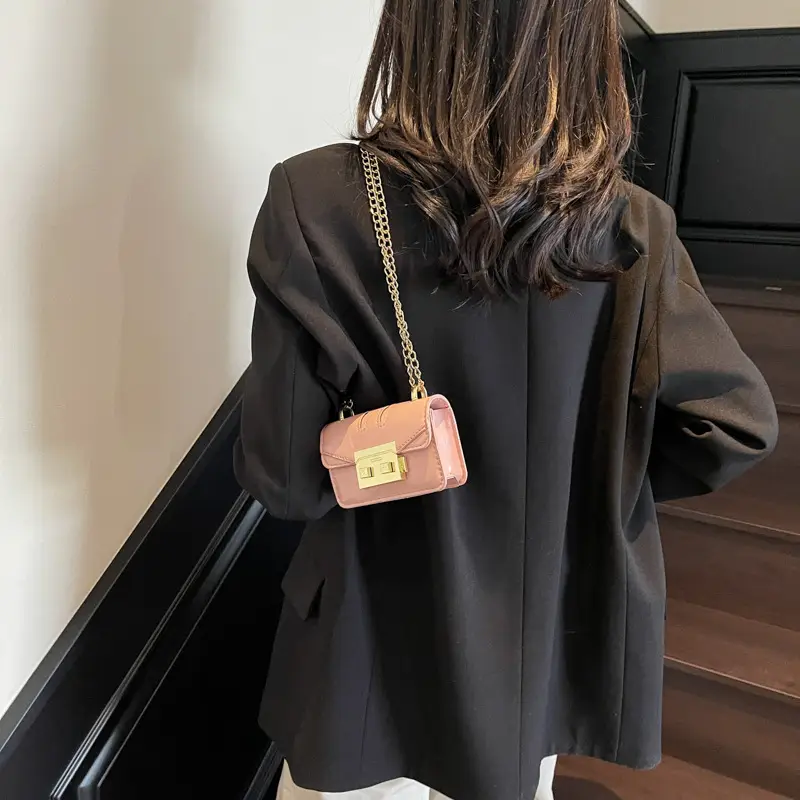 Mini Square Bag Light Blue Gold Chain Shoulder Crossbody - Image 8