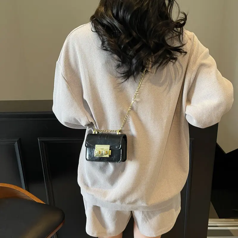 Mini Square Bag Light Blue Gold Chain Shoulder Crossbody - Image 9