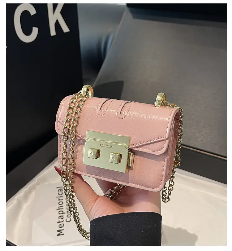 Mini Square Bag Light Blue Gold Chain Shoulder Crossbody — feature 1