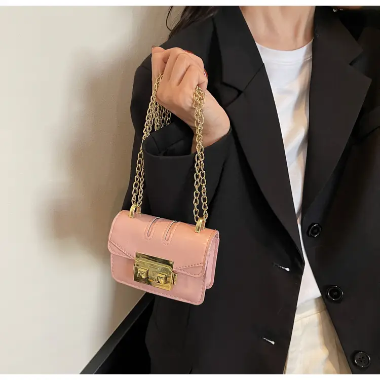 Mini Square Bag Light Blue Gold Chain Shoulder Crossbody — feature 12