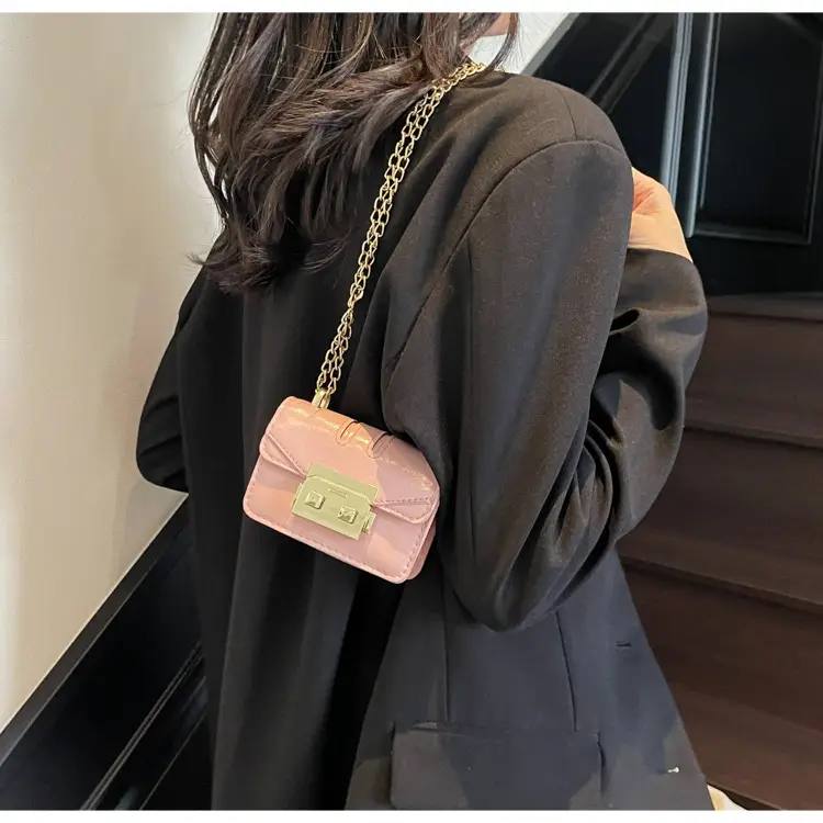 Mini Square Bag Light Blue Gold Chain Shoulder Crossbody — feature 13