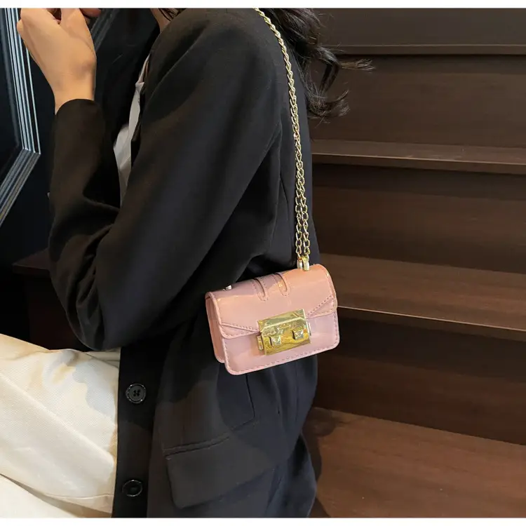 Mini Square Bag Light Blue Gold Chain Shoulder Crossbody — feature 14