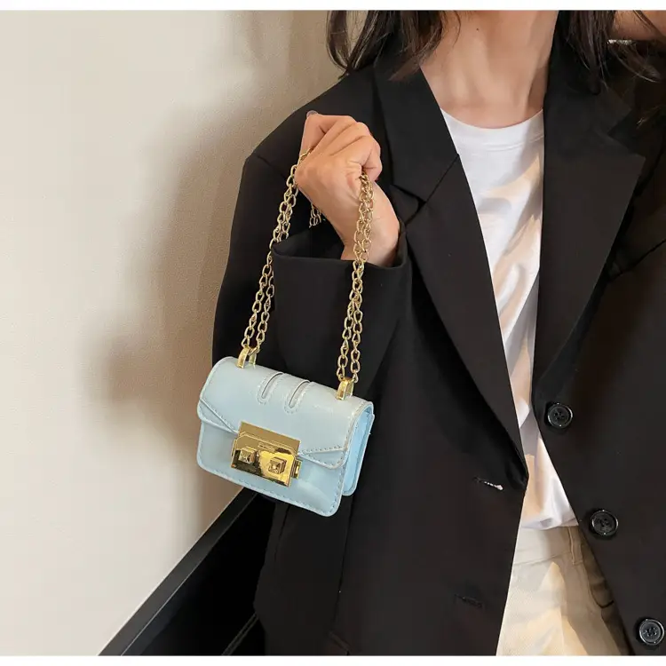 Mini Square Bag Light Blue Gold Chain Shoulder Crossbody — feature 15