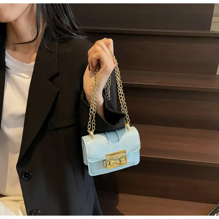Mini Square Bag Light Blue Gold Chain Shoulder Crossbody — feature 16