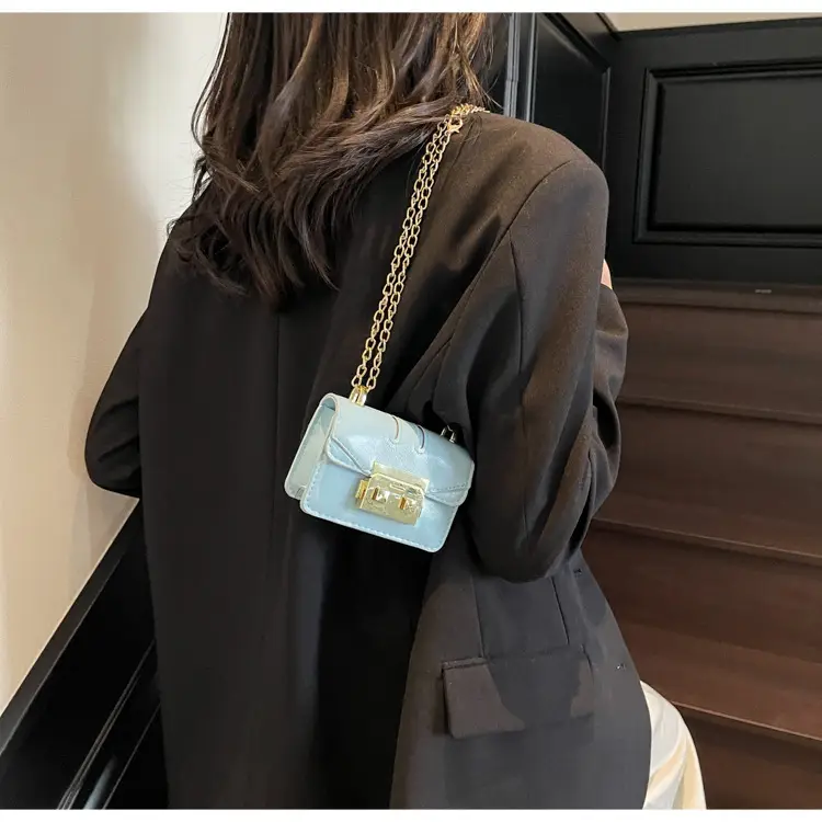 Mini Square Bag Light Blue Gold Chain Shoulder Crossbody — feature 17